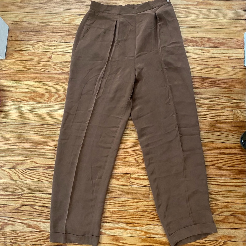 Pleated silk pants